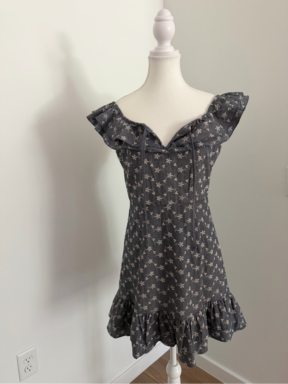 Chelsea‎ & Violet denim Charcoal Floral Ruffle Mini Dress